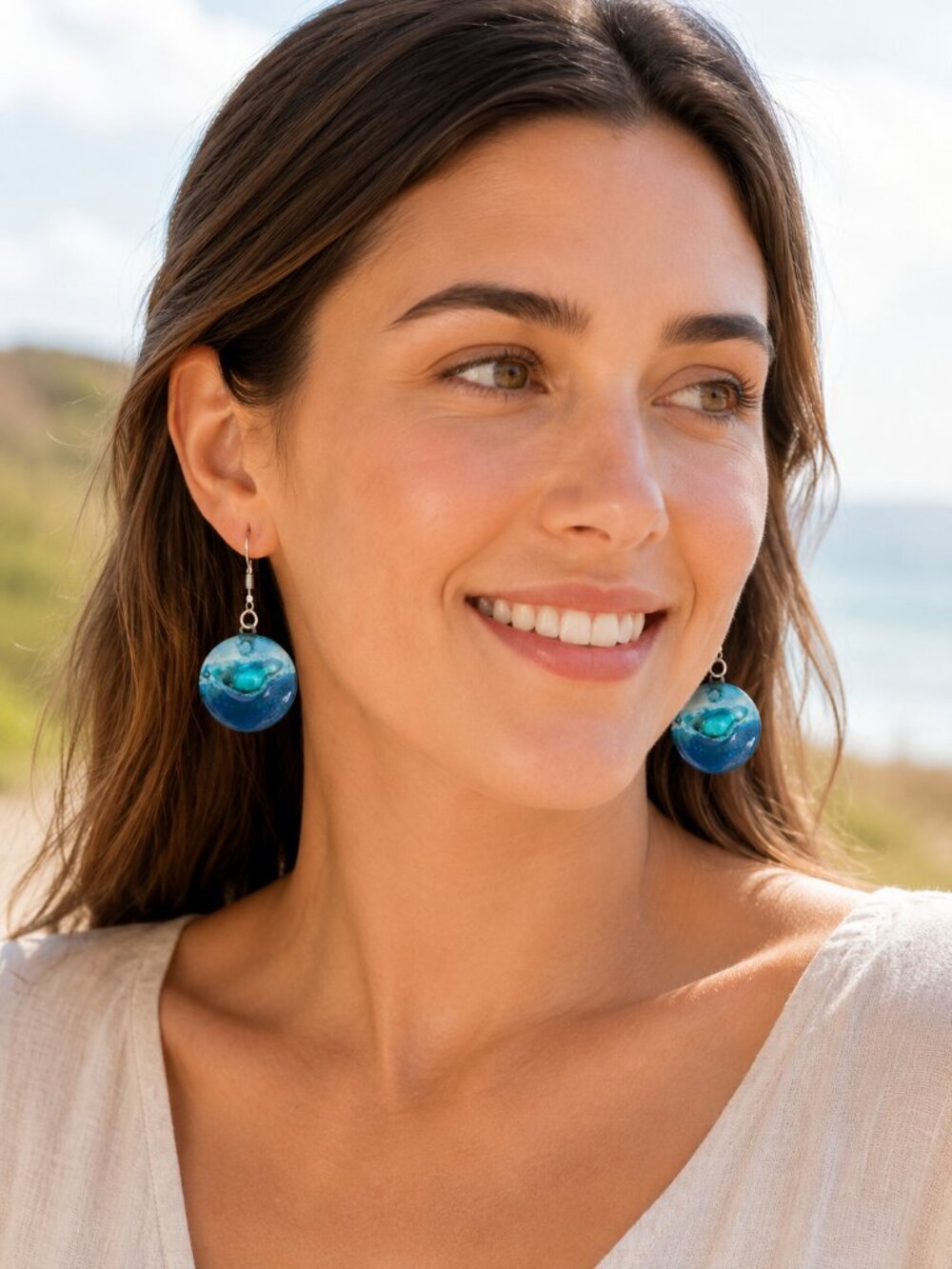 Artisan Fused Glass Disc Earrings | Aqua Blue